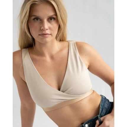 Biustonosz bawełniany do karmienia z dodatkowymi wkładkami wodoodpornymi - beżowy nude / piapimo