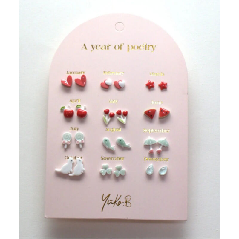 Kolczyki „ROK POEZJI” - Czerwone, 12 par / Yuko B.