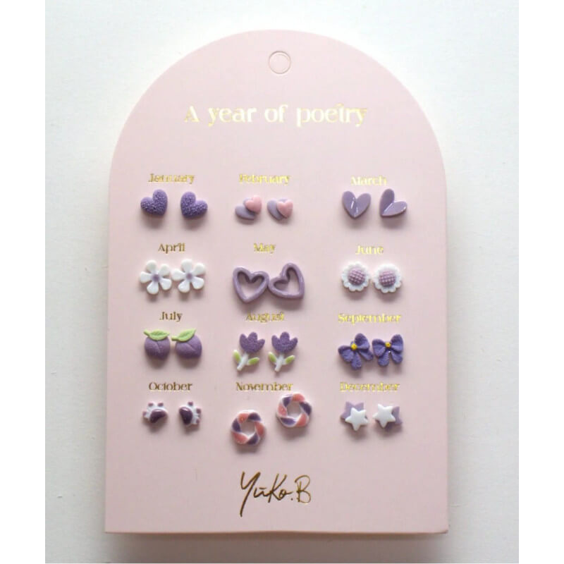 Kolczyki „ROK POEZJI” - Fioletowe, 12 par / Yuko B.