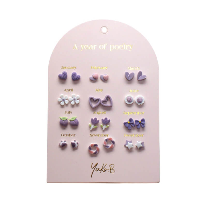 Kolczyki „ROK POEZJI” - Fioletowe, 12 par / Yuko B.