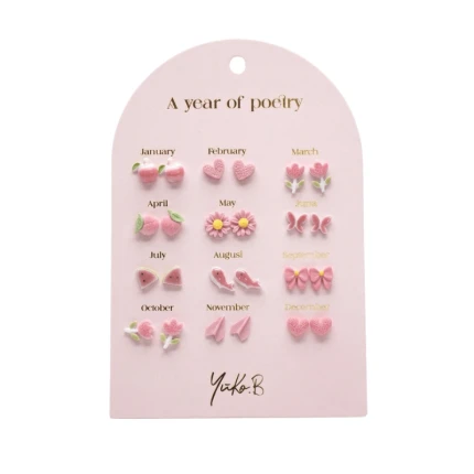 Kolczyki „ROK POEZJI” - Różowe, 12 par / Yuko B.