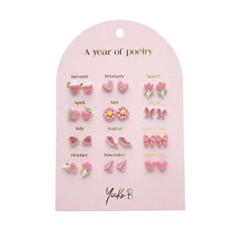Kolczyki „ROK POEZJI” - Różowe, 12 par / Yuko B.