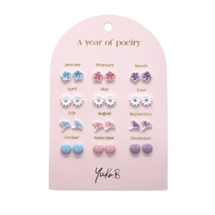 Kolczyki „ROK POEZJI” - Pastelowe, 12 par / Yuko B.