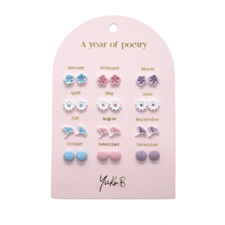 Kolczyki „ROK POEZJI” - Pastelowe, 12 par / Yuko B.