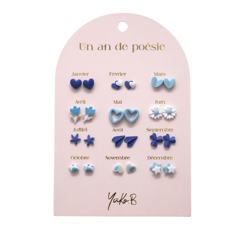 Kolczyki „ROK POEZJI” - Niebieskie, 12 par / Yuko B.