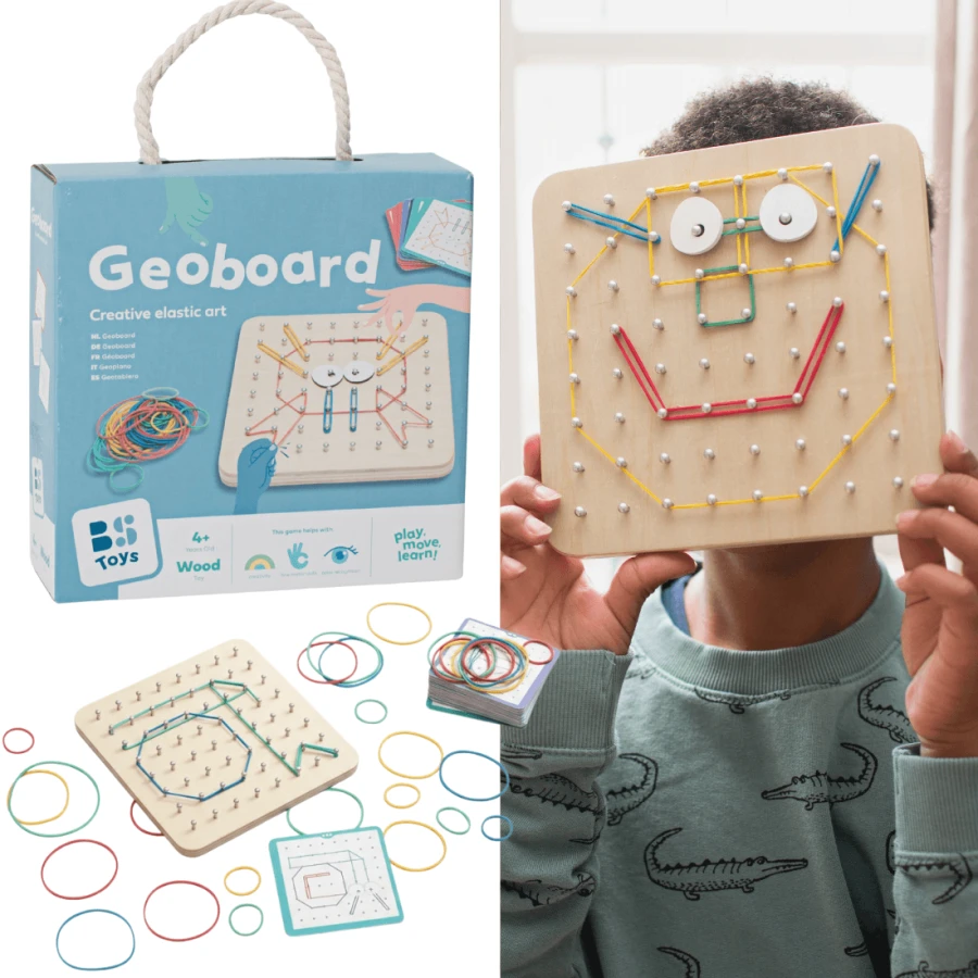 Geoplan tablica manipulacyjna edukacyjna z gumkami 48 gumek 20 kart, 4+ / BS Toys