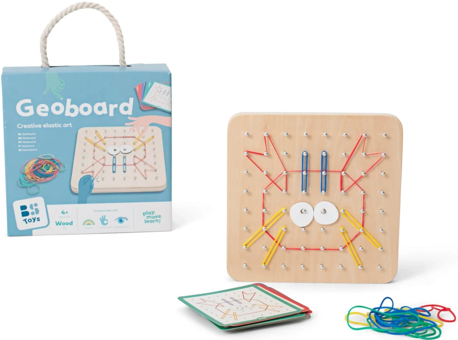 Geoplan tablica manipulacyjna edukacyjna z gumkami 48 gumek 20 kart, 4+ / BS Toys
