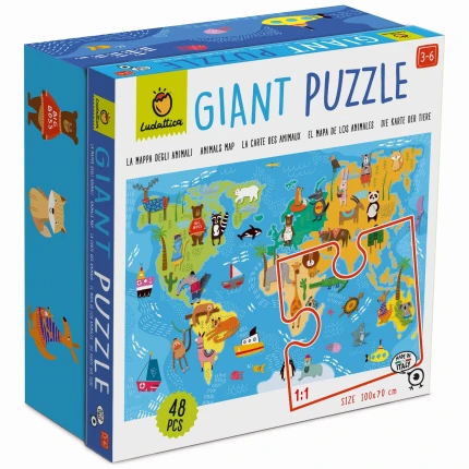 GIGANT PUZZLE - puzzle podłogowe - MAPA ZWIERZĘTA ŚWIATA / Ludattica