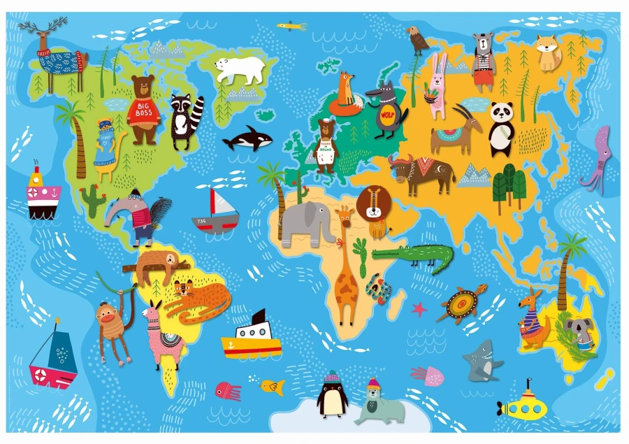 GIGANT PUZZLE - puzzle podłogowe - MAPA ZWIERZĘTA ŚWIATA / Ludattica