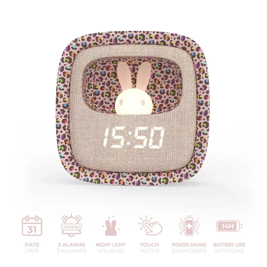 Budzik i lampka nocna Billy Clock - tęczowy lampart / MOB