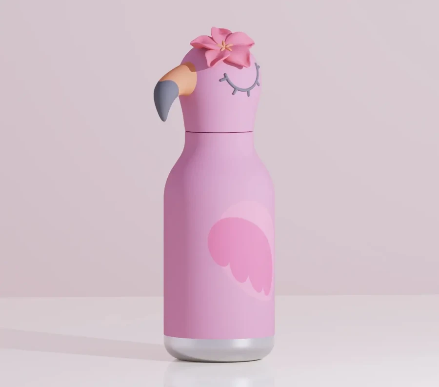 Butelka termiczna ze słomką Bestie, 460 ml - Flaming / Asobu