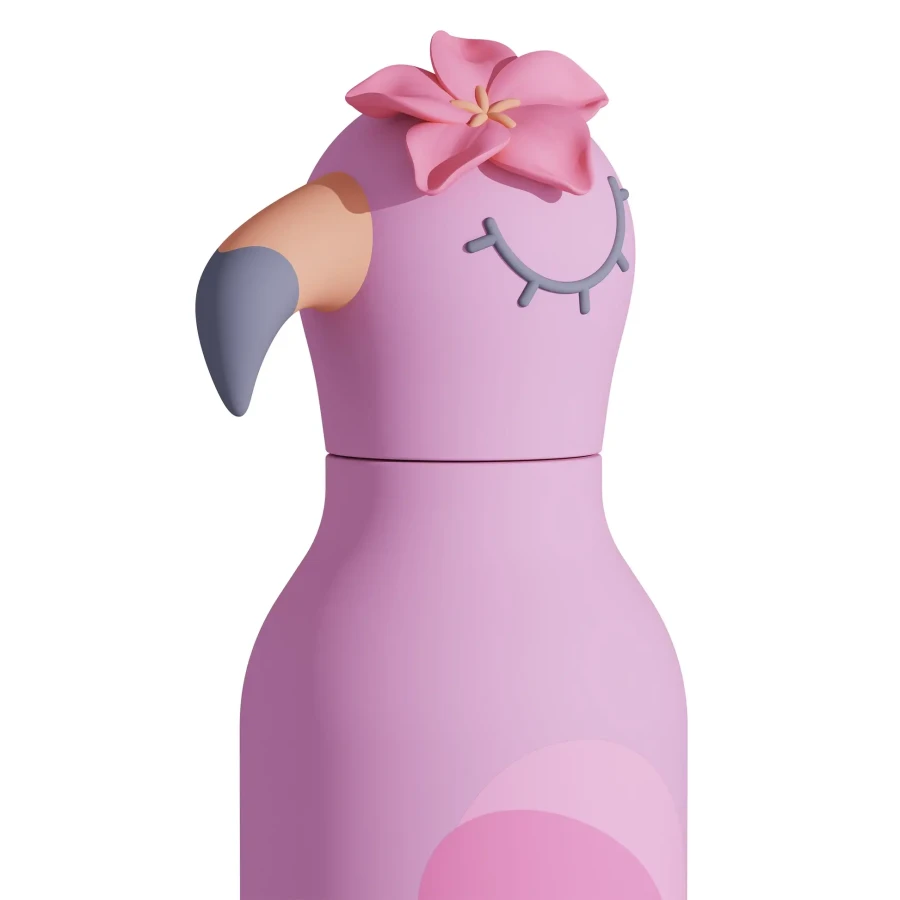 Butelka termiczna ze słomką Bestie, 460 ml - Flaming / Asobu
