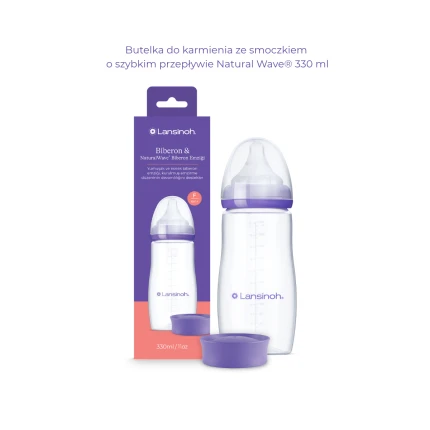 Butelka do karmienia 330 ml ze smoczkiem Natural Wave™ o szybkim przepływie / Lansinoh