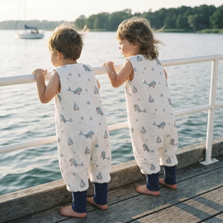 Muślinowy śpiworek z nogawkami 0,5 TOG - Morskie opowieści / BabySteps