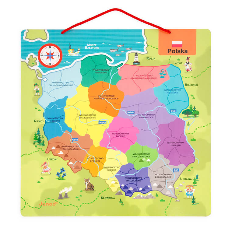 Puzzle magnetyczne Mapa Polski 69 magnesów 7+ / Janod