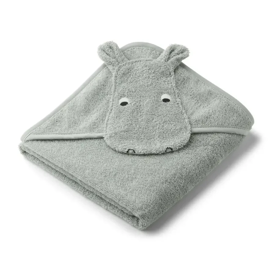 Ręcznik z kapturkiem dla niemowląt Albert - Hippo dove blue / Liewood