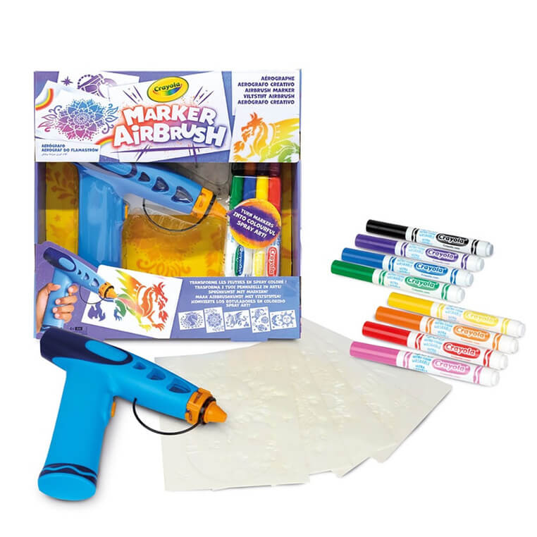 Aerograf dla dzieci airbrush, 5 szablonów i 8 zmywalnych flamastrów 6+ / Crayola