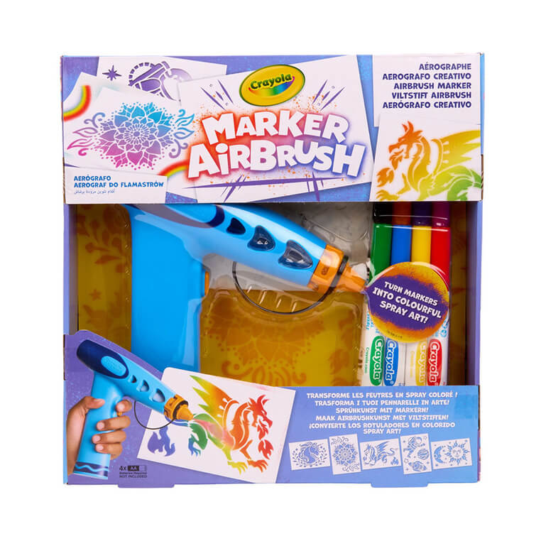 Aerograf dla dzieci airbrush, 5 szablonów i 8 zmywalnych flamastrów 6+ / Crayola