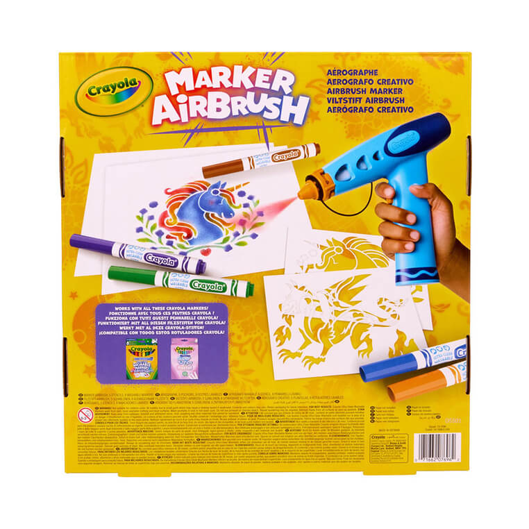 Aerograf dla dzieci airbrush, 5 szablonów i 8 zmywalnych flamastrów 6+ / Crayola