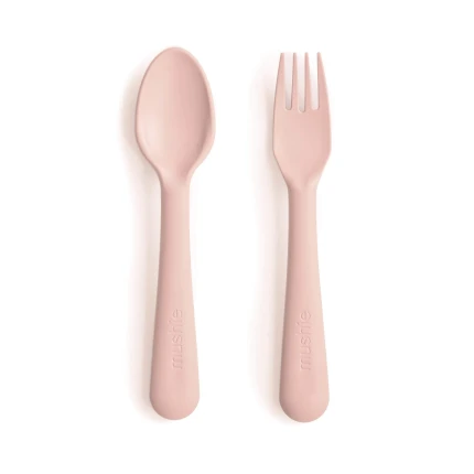 Sztućce dla dzieci, łyżka i widelec - Blush / Mushie