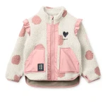 Polarowa kurtka Noam z falbanką - Spot dot Sandy, Rose blush mix / Liewood