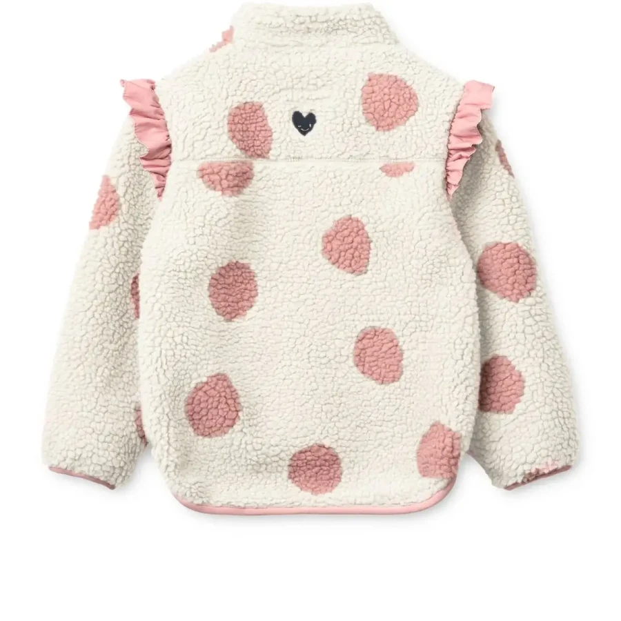 Polarowa kurtka Noam z falbanką - Spot dot Sandy, Rose blush mix / Liewood