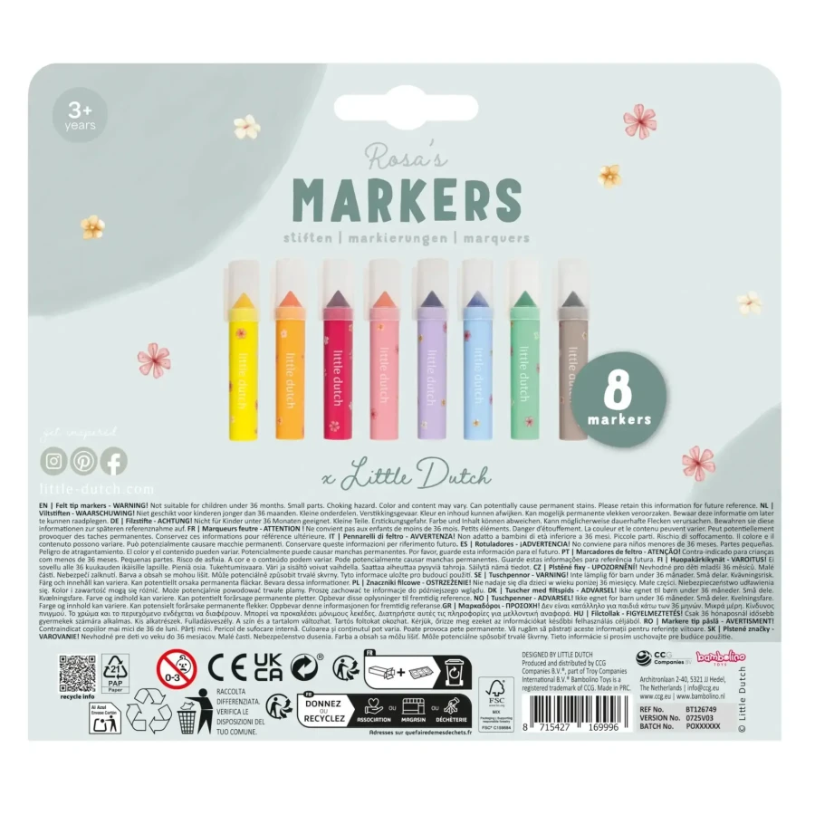 USZKODZONE OPAKOWANIE: Grube markery Rosa & Friends / Little Dutch