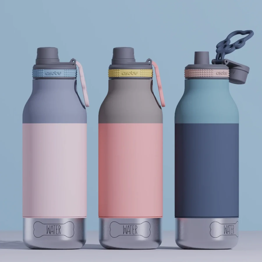 Butelka z miskami dla psa Buddy, 1L - pastel blue / Asobu