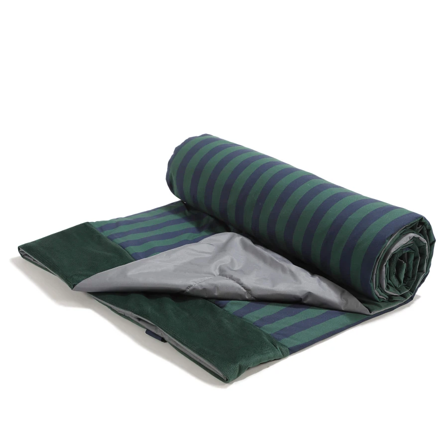 Koc piknikowy z kieszonką, mata do zabawy XXL 180x190 - STRIPES GREEN / La Millou
