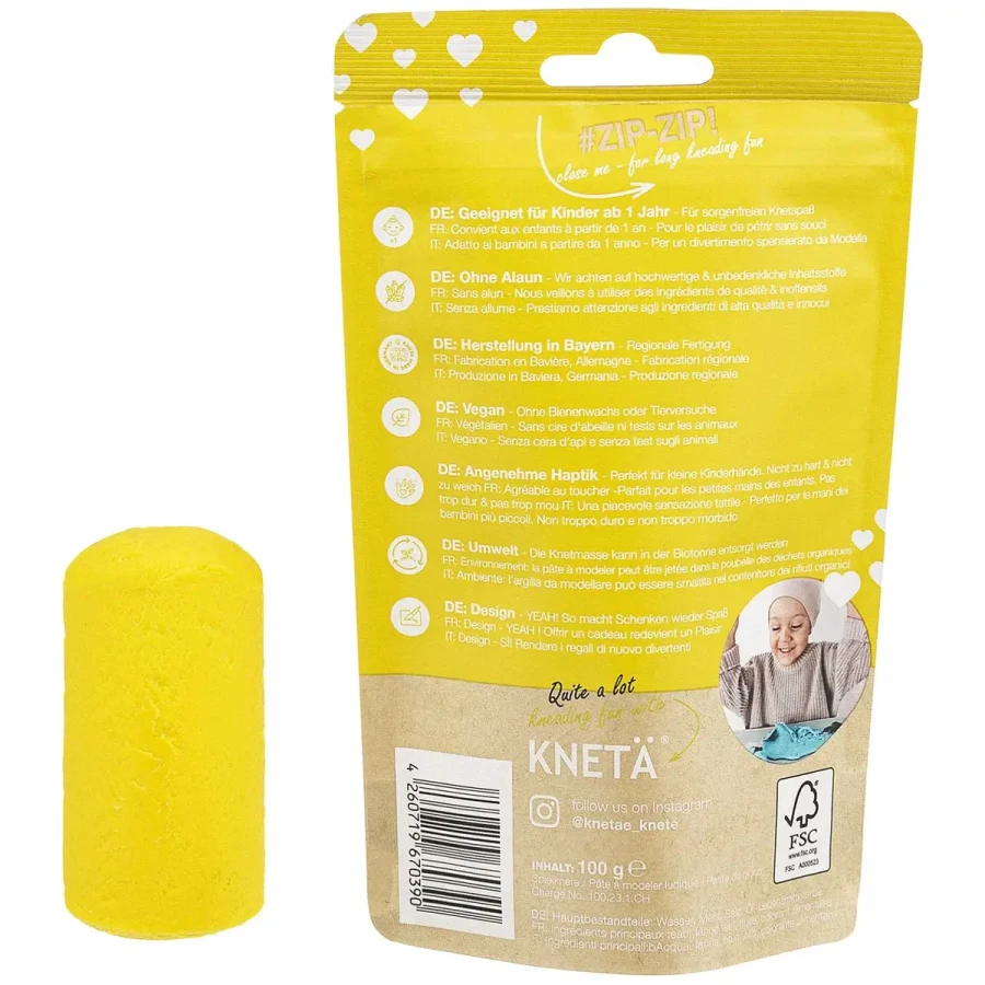 Wegańska masa plastyczna, 100g - żółta / KNETA