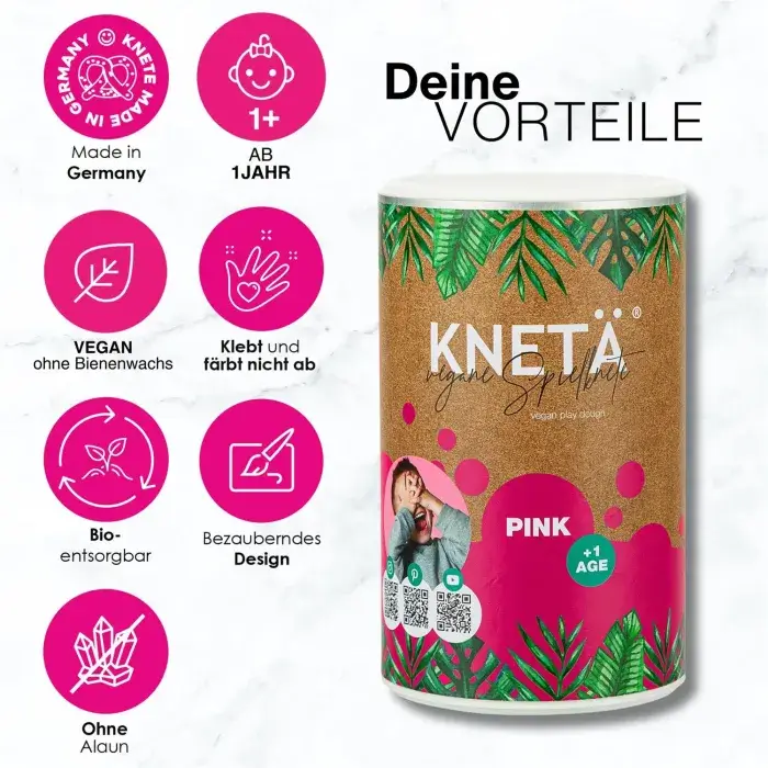 Wegańska masa plastyczna w puszce XXL, 1kg - różowa / KNETA