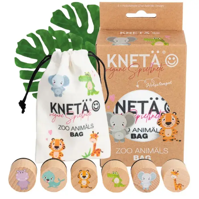 Zestaw drewnianych stempli, 6szt. - Zoo Animals / KNETA