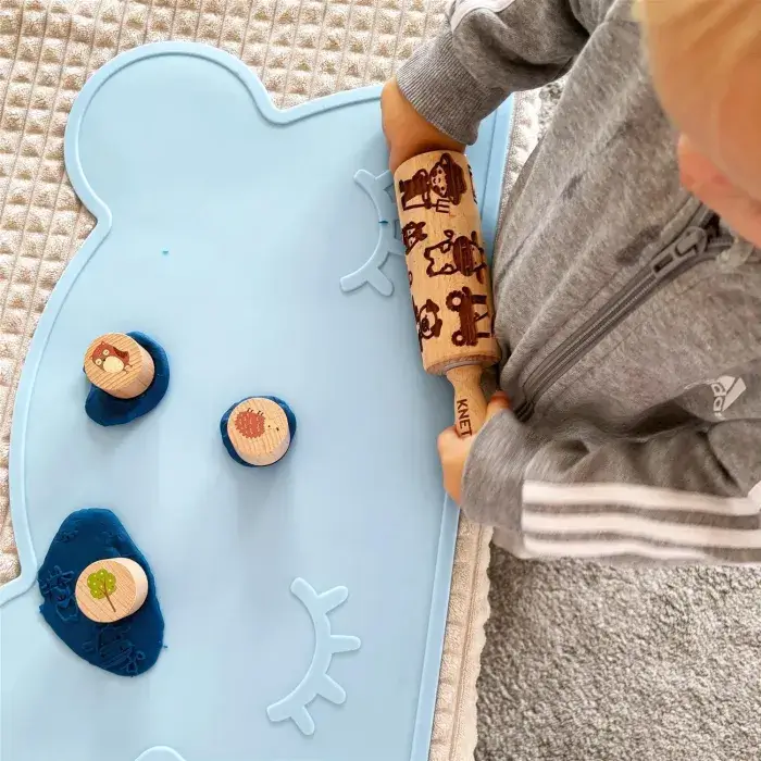 Drewniany wałek z wzorkami do ciastoliny - Zoo Animals / KNETA