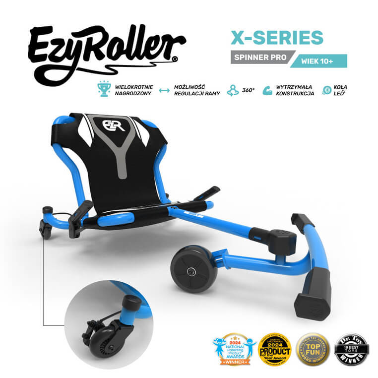 EzyRoller Spinner Pro X Pojazd gokart napędzany nogami z funkcją 360° 10 lat+ - Blue / EzyRoller