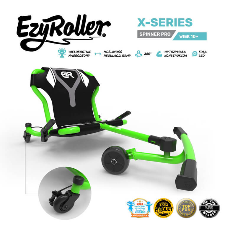 EzyRoller Spinner Pro X Pojazd gokart napędzany nogami z funkcją 360° 10 lat+ - Green / EzyRoller