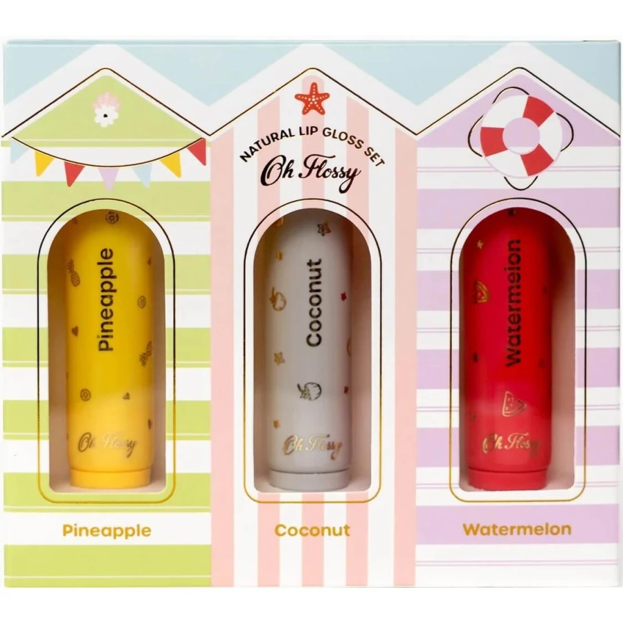 Zestaw 3 naturalnych pomadek nawilżających, błyszczyków Beach Club / Oh Flossy
