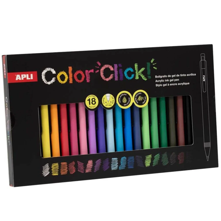 Długopisy żelowe z tuszem akrylowym Color Click, 18 kolorów / Apli Kids