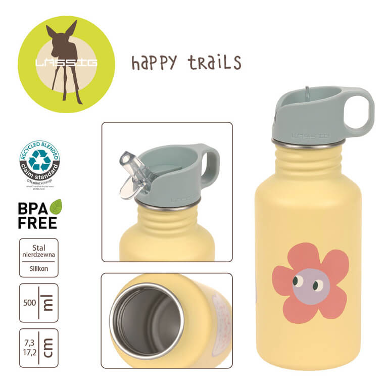 Bidon ze stali nierdzewnej z ustnikiem i uchwytem, 500 ml Happy Trails Flower / Lassig