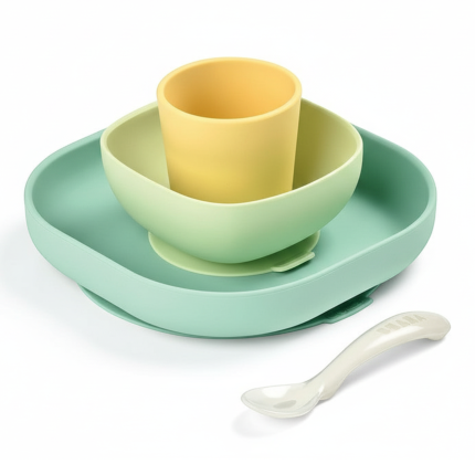 Komplet naczyń z silikonu z przyssawką yellow / Beaba