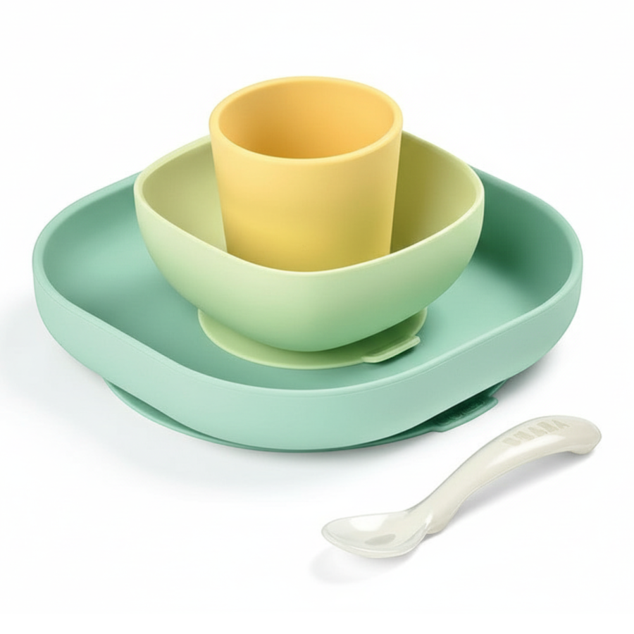 Komplet naczyń z silikonu z przyssawką yellow / Beaba