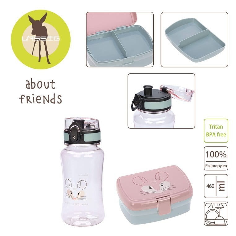 Zestaw na lunch Lunchbox + Tritanowa butelka - bidon 460 ml About Friends Szynszyla / Lassig