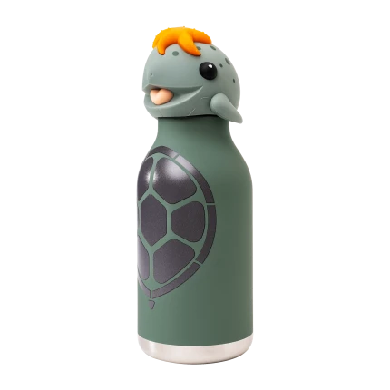 Butelka termiczna ze słomką Bestie, 460 ml - Żółw / Asobu