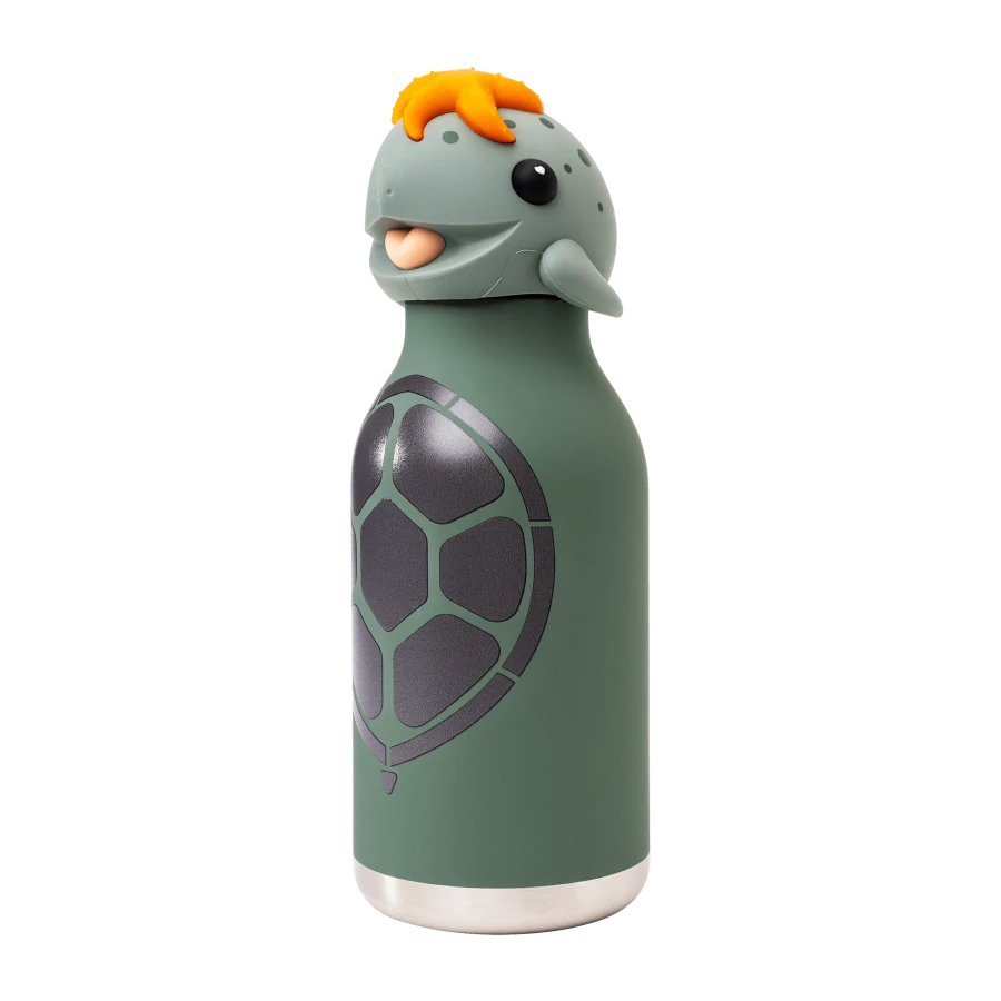 Butelka termiczna ze słomką Bestie, 460 ml - Żółw / Asobu