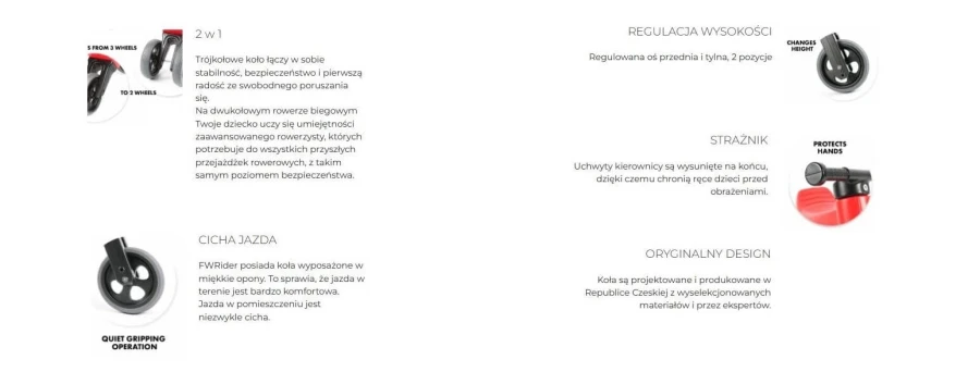 Rowerek biegowy Jeździk 2w1 Ciche koła + Pasek do noszenia dla Rodzica, Różowy z różowymi felgam / FWRider