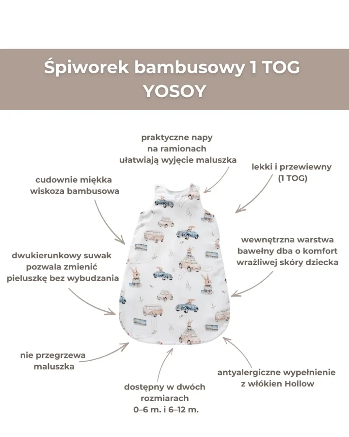 Śpiworek do spania 1 TOG - CARS / YOSOY