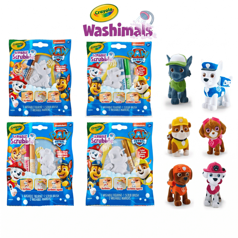 Figurka do malowania i mycia Washimals Psi Patrol - zestaw zwierzątko 1szt., flamastry zmywalne 2 szt., szczoteczka, 3+ / Crayola