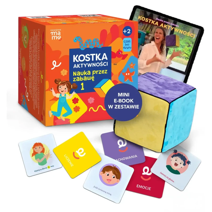 USZKODZONE OPAKOWANIE: Kostka aktywności - nauka przez zabawę. Gra + mini e-book 2+ / rozwojowa mama
