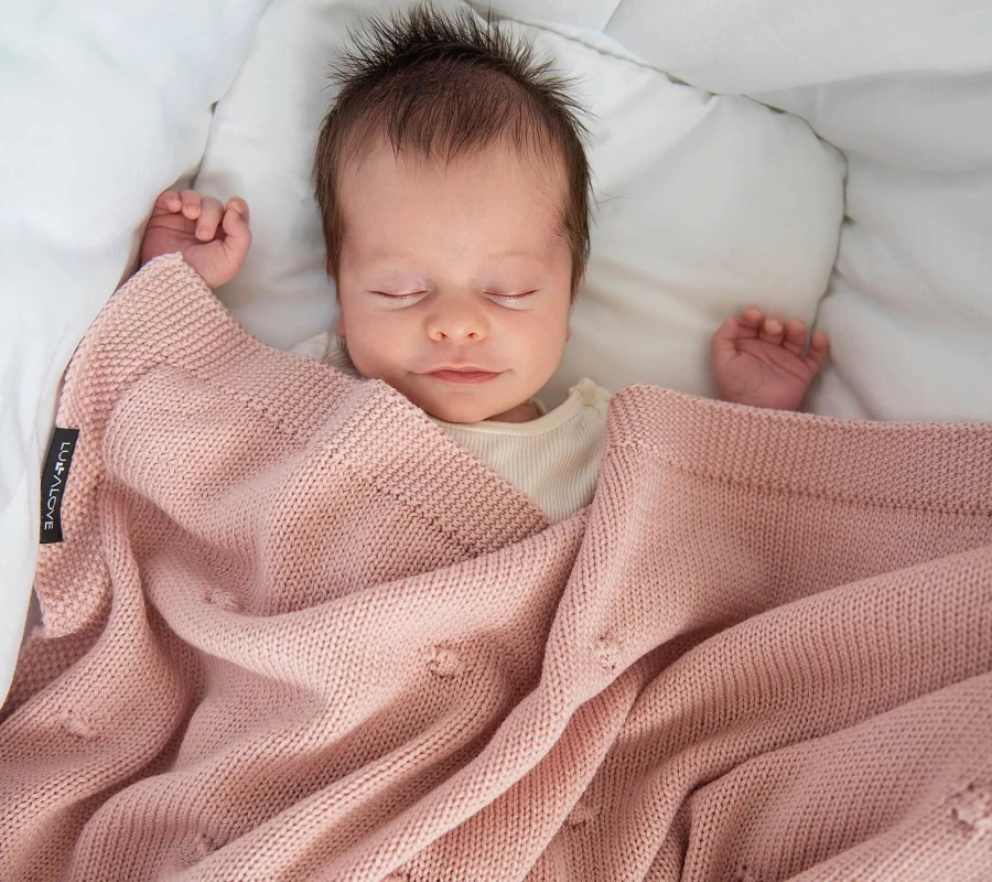 Kocyk popcorn z 100% wełny merino 80×100 cm - pudrowy róż / Lullalove