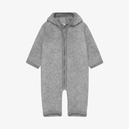 Kombinezon 100% wełny merino z uszkami misia - Medium Grey Melange / HUTTEliHUT