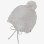 Czapka bonetka z pomponem 100% wełny merino - Sand Melange / HUTTEliHUT